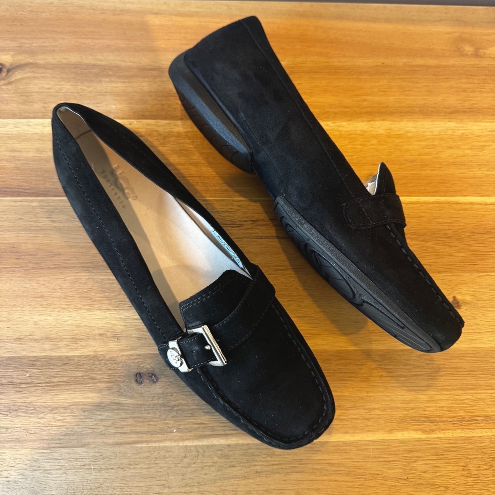 UGG Australia Women 9.5 Black‎ Suede Buckle Loafers Driving Flats 5149 Preppy